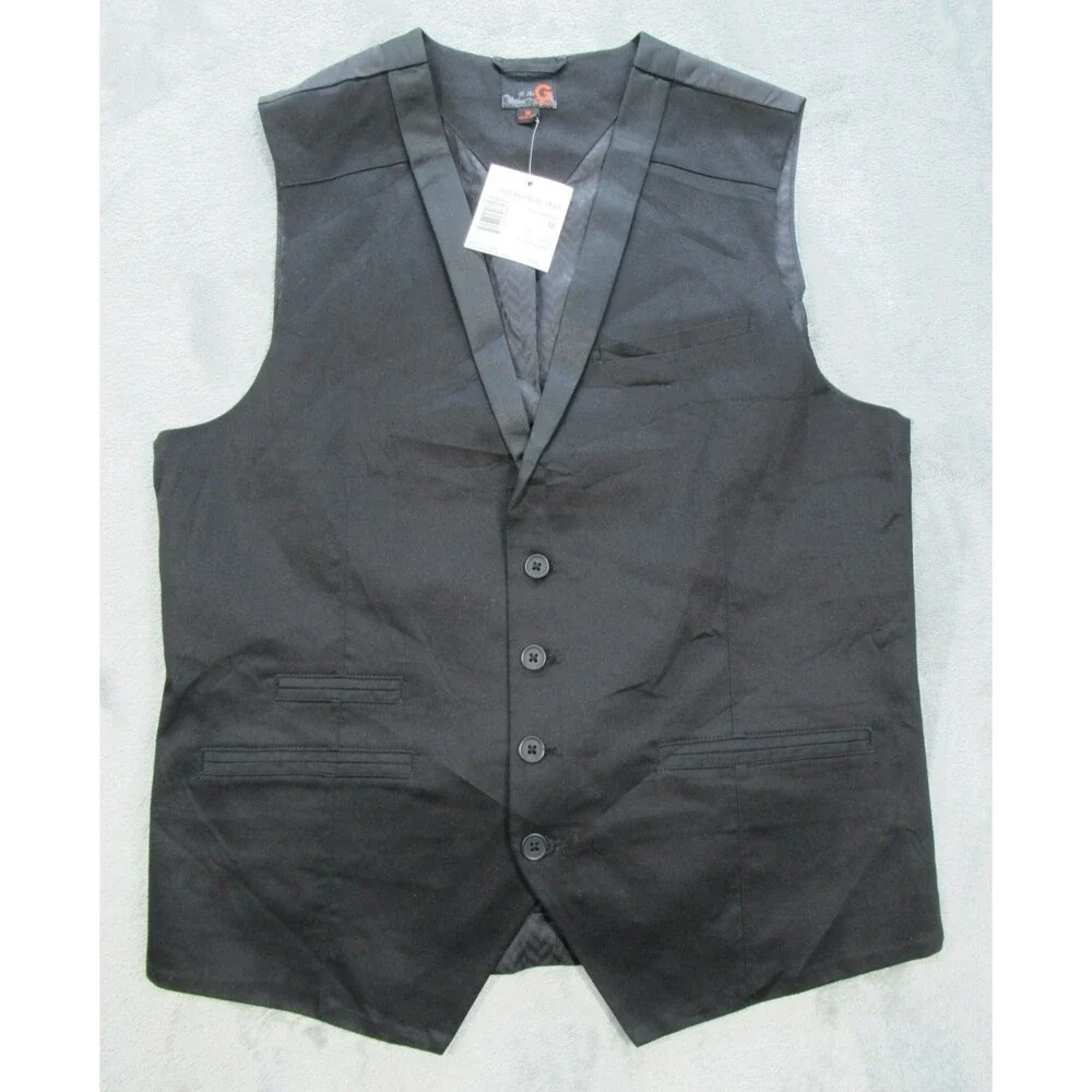 G By Guess Chromatic Suit Vest Men's Medium Black with Pockets Cotton